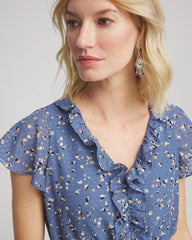 Chico's Online Blue Lotus Textured Ruffled-Placket Maxi Dress