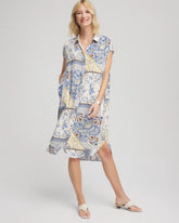 Chico's Outlet Ecru Floral Patchwork Short Shirtdress