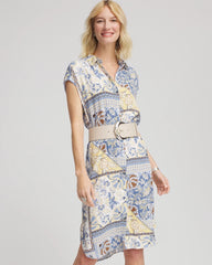 Chico's Outlet Ecru Floral Patchwork Short Shirtdress