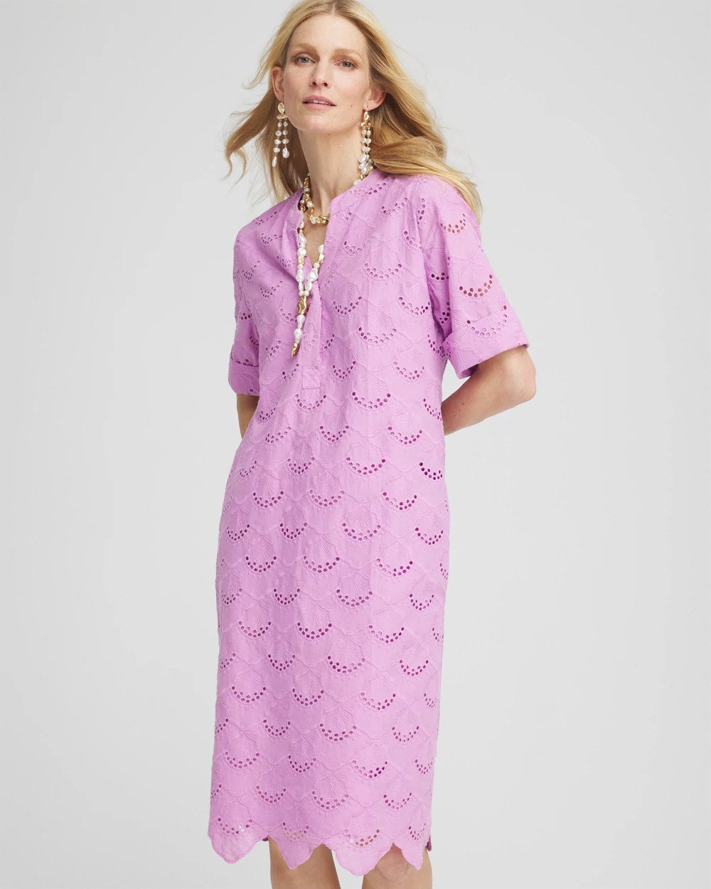 Chico's Online Lavender Skies Eyelet Popover Dress