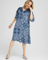 Chico's Sale Seaport Blue Crepe Lace-Neck Dress