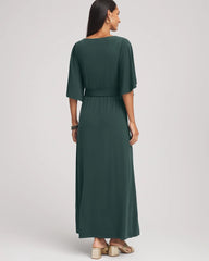 Chico's Outlet Darkest Spruce Belted Flutter-Sleeve Maxi Dress