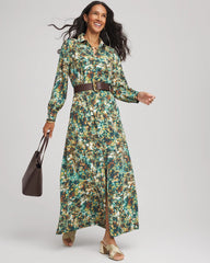 Chico's On Sale Darkest Spruce Printed Long-Sleeved Shirtdress