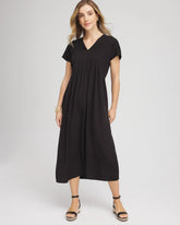 Chico's Online Black Silk-Twill Popover Midi Dress