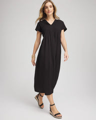 Chico's Online Black Silk-Twill Popover Midi Dress