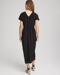 Chico's Online Black Silk-Twill Popover Midi Dress
