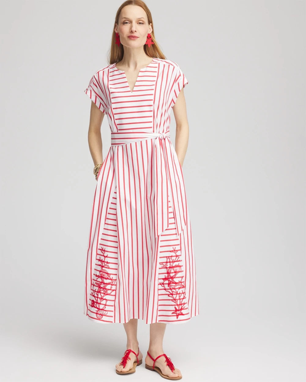 Chico's On Sale Alabaster Embroidered Godet Striped Maxi Dress