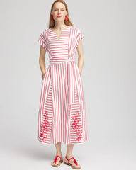 Chico's On Sale Alabaster Embroidered Godet Striped Maxi Dress