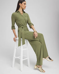 Chico's Online Rustic Olive Belted Jersey Maxi Jumpsuit