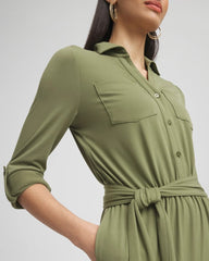 Chico's Online Rustic Olive Belted Jersey Maxi Jumpsuit