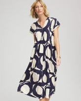 Chico's On Sale Passport Blue Printed Silk-Twill Popover Midi Dress