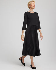 Chico's Online Black Satin-Knit Pleated Maxi Dress