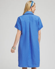 Chico's Discount Blue Pearl High-low Linen Shirtdress