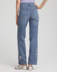 Chico's For Sale Soraya Indigo Embroidered Pull-On Wide-Leg Jeans