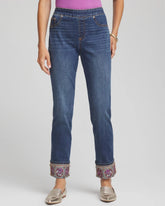 Chico's Discount Buttercup Indigo Embellished Pull-On Slim Ankle Jeggings