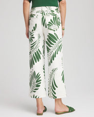 Chico's Outlet Ecru Palm-Frond-Motif Pull-On Wide-Leg Cropped Jeans