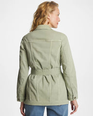 Chico's On Sale Seagrass Green Elongated Belted Denim Jacket