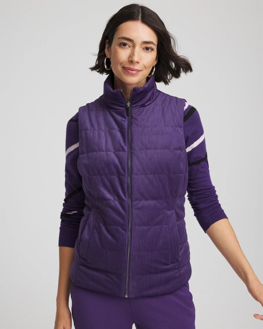 Chico's Sale Purple Elixir Zenergy® Reversible Velvet Puffer Vest