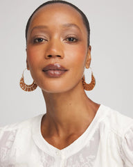 Chico's Discount Neutral Leather Half-Moon Hoop Earrings