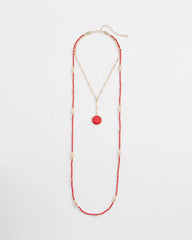 Chico's Online Red Convertible Beaded Pendant Necklace