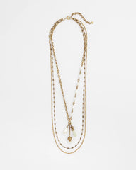 Chico's Online White/Gold Convertible Multi-Strand Jade & Faux Pearl Charm Necklace
