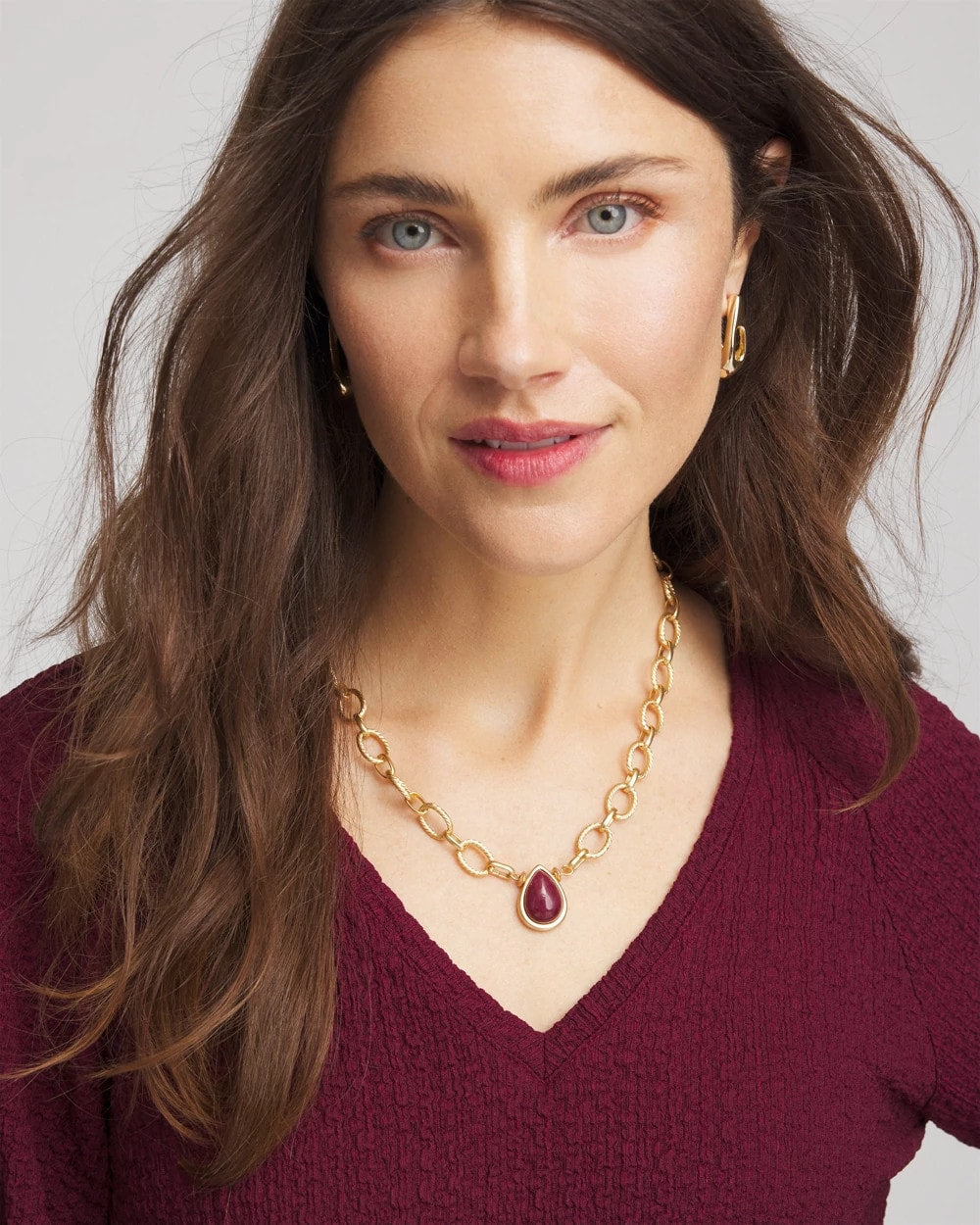 Chico's On Sale Purple Convertible Three-Strand Stone Pendant Necklace