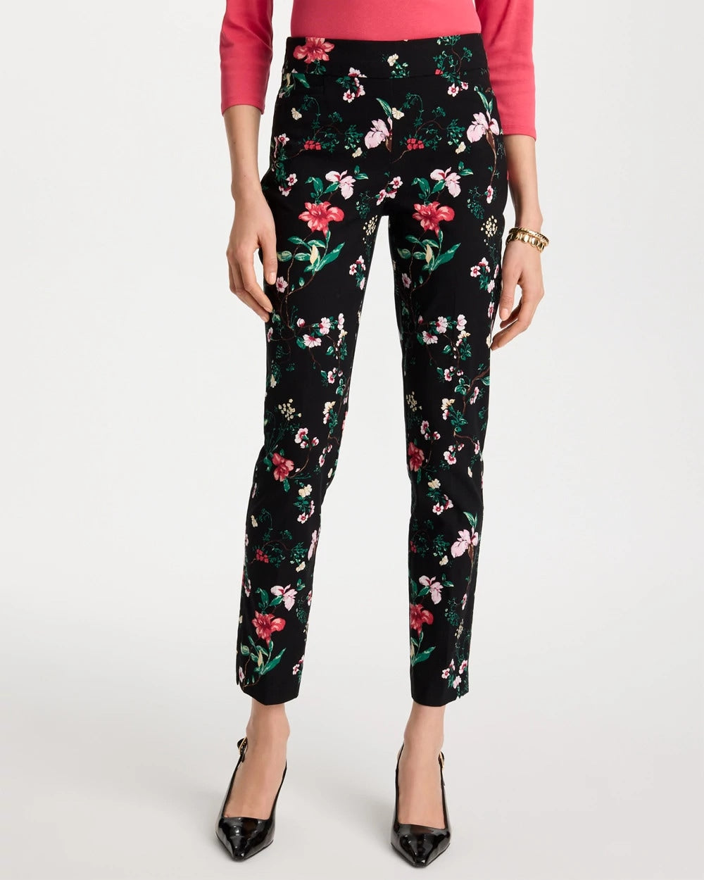 Chico's Discount Black Kyoto Bloom Brigitte™ Slim Ankle Pants