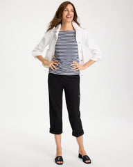 Chico's For Sale Passport Blue Cotton Striped Button Tee