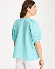 Chico's Discount Bondi Blue Linen Trapunto Popover Top