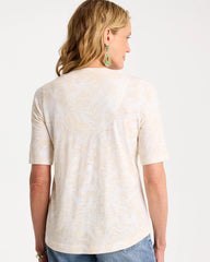 Chico's For Sale Topanga Green Printed Cotton Slub V-Neck Tee