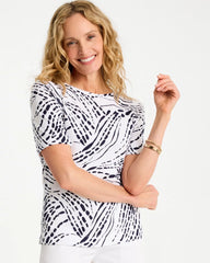 Chico's Online Passport Blue Abstract Pima Elbow Sleeve Tee