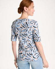 Chico's Discount Blue Haven Printed Pima Elbow-Sleeve Tee