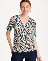Chico's Sale Lagoon Blue Animal Print Pima Elbow-Sleeve Tee