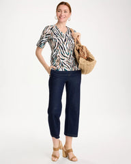 Chico's Sale Lagoon Blue Animal Print Pima Elbow-Sleeve Tee