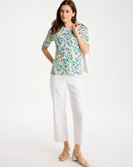 Chico's On Sale Topanga Green Leafy Swamp Pima Elbow Sleeve Tee
