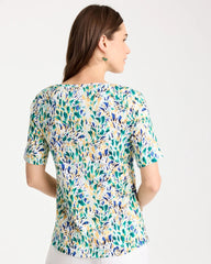 Chico's On Sale Topanga Green Leafy Swamp Pima Elbow Sleeve Tee