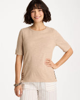 Chico's Sale Mocha Mousse Foil Print Cotton Slub Elbow-Sleeve Tee