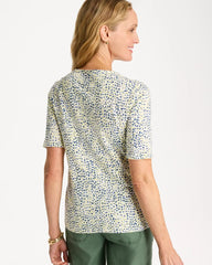 Chico's Outlet Sage Lime Printed Cotton Slub Elbow-Sleeve Tee