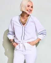 Chico's Online Alabaster Cotton Gauze Embroidered Tie-Front Blouse