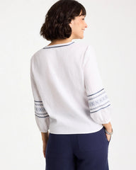 Chico's Online Alabaster Cotton Gauze Embroidered Tie-Front Blouse