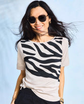 Chico's Sale Smokey Taupe Zebra Pima Elbow Sleeve Tee