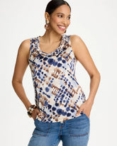 Chico's For Sale Passport Blue Printed Jersey Satin Tank Top
