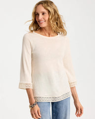Chico's Discount Natural Cream Linen Crochet Lace Tee