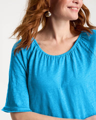 Chico's Sale Blue Tide Linen Fringed Tee
