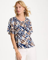 Chico's Outlet Passport Blue Printed Bodre Tee