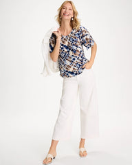 Chico's Outlet Passport Blue Printed Bodre Tee