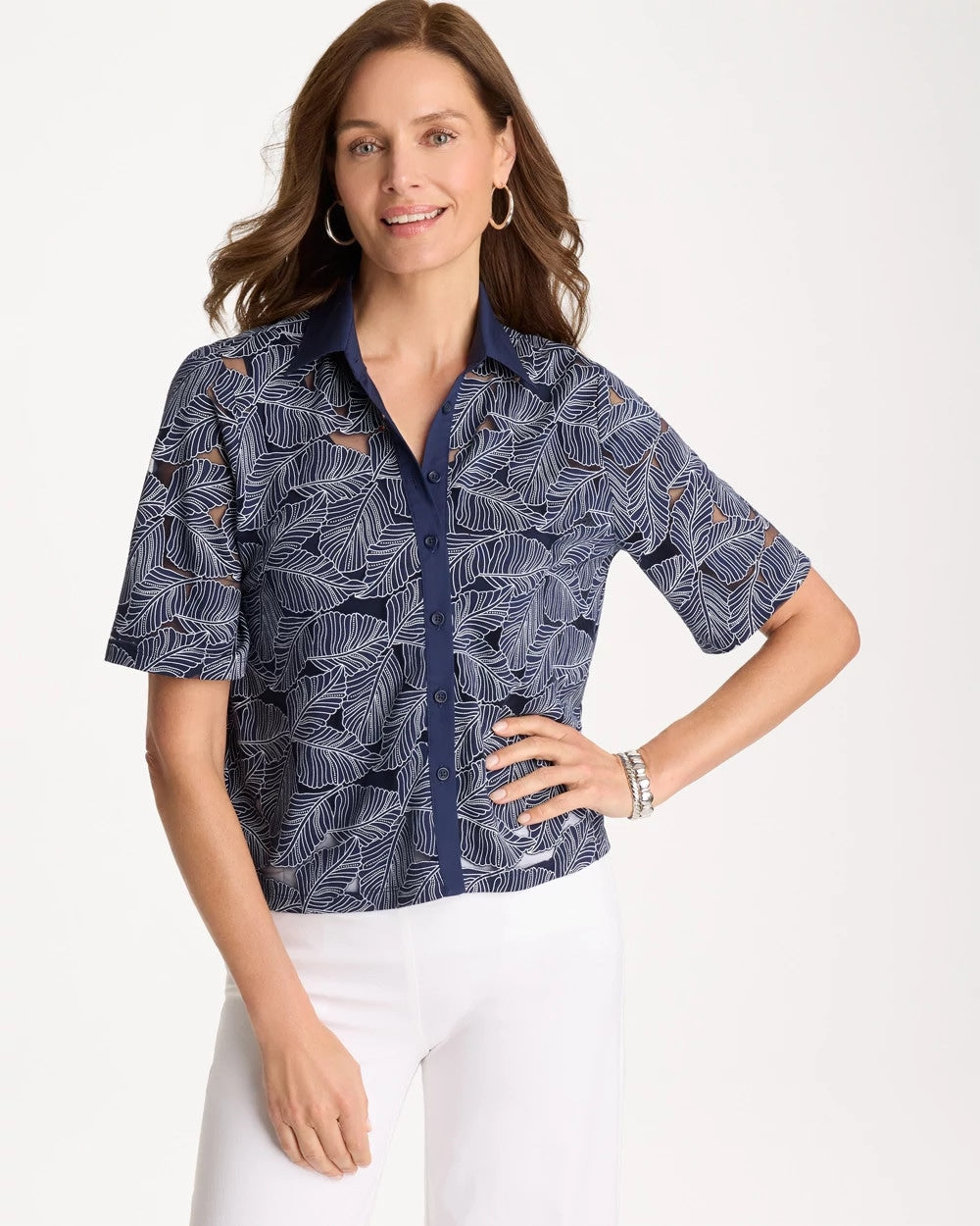 Chico's Discount Passport Blue Burnout Camp Tee
