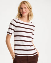 Chico's Discount Alabaster Striped Pima Elbow Sleeve Tee