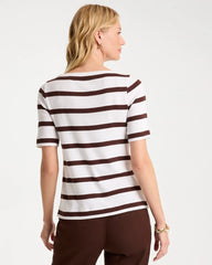 Chico's Discount Alabaster Striped Pima Elbow Sleeve Tee