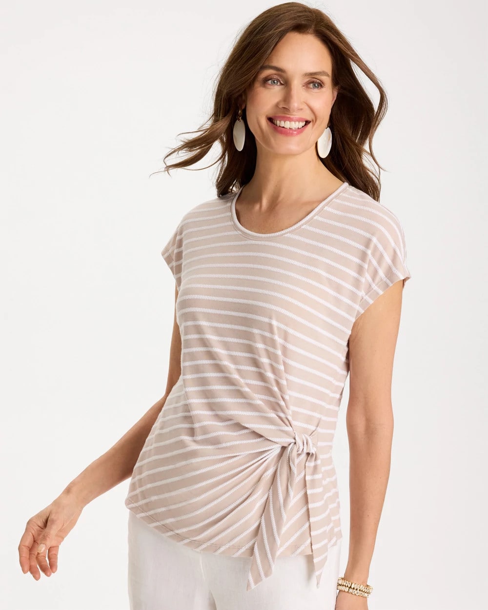 Chico's Sale Smokey Taupe Striped Tie-Front Tee